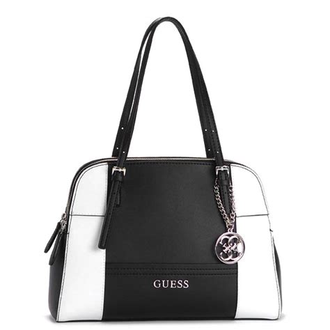 guess white purse with black flowers|guess black and white handbag.